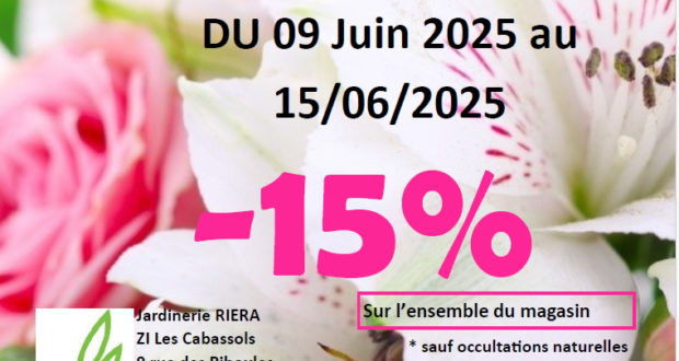 -15% sur l’ensemble du magasin et des végétaux